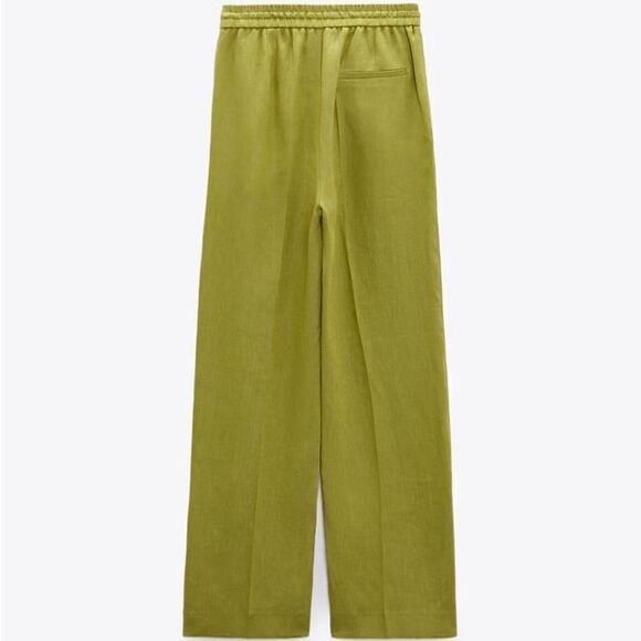 Zara 100% Linen Green Pants New - Picture 3 of 9